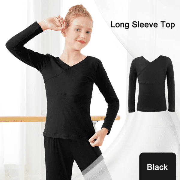 Ballet Tops Girls Dance T-shirt Long Sleeves Clothes Cross Neck Tops+Pants Sets Ballet Suits For Girls Dancewear