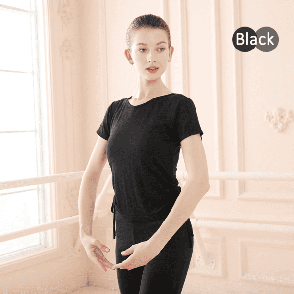 Ballet Tops Adult Ballet Drawstring Bandage Tops Modal Short Sleeve V Neck Tops Dance T-shirt Woman Dancewear Training Suit