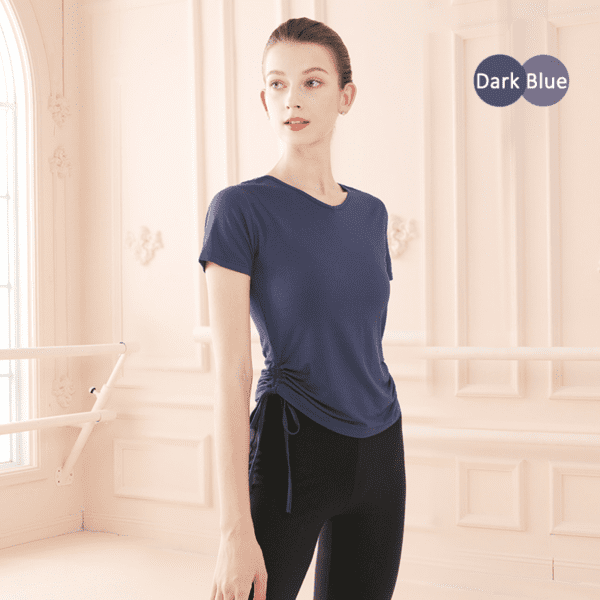 Ballet Tops Adult Ballet Drawstring Bandage Tops Modal Short Sleeve V Neck Tops Dance T-shirt Woman Dancewear Training Suit