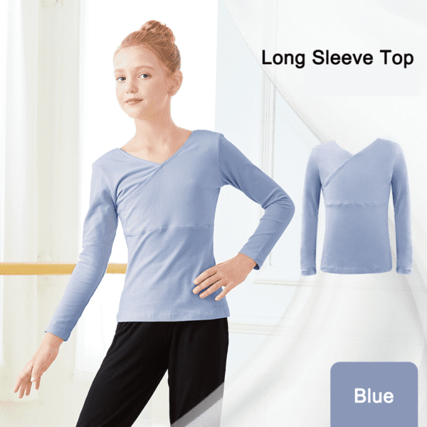 Ballet Tops Girls Dance T-shirt Long Sleeves Clothes Cross Neck Tops+Pants Sets Ballet Suits For Girls Dancewear