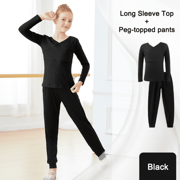 Ballet Tops Girls Dance T-shirt Long Sleeves Clothes Cross Neck Tops+Pants Sets Ballet Suits For Girls Dancewear