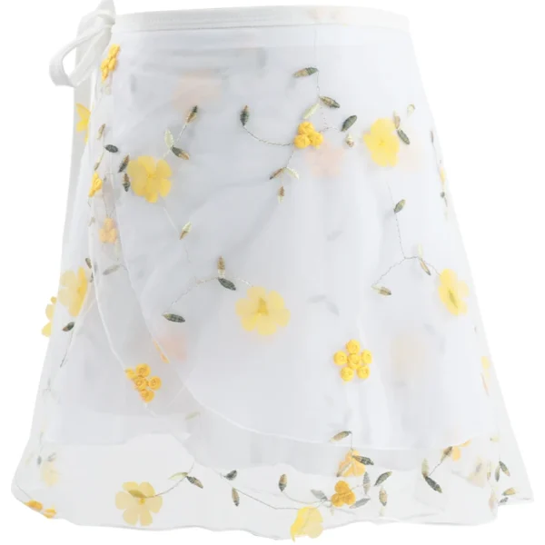 Ballet Skirt Woman Embroidery Floral Tie Up Chiffon Half Dance Skirt For Woman Skirt For Dancing