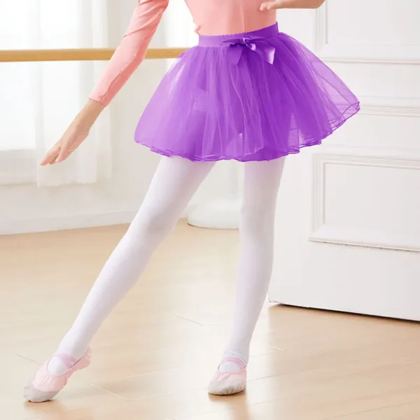 Ballet Skirt Girls Ballet Tutu Fluffy Dance Tutu Skirt Satin Bow Knot Tulle Skirts Ballet Dance Costumes Puffy Short Dresses