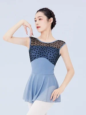 Ballet Leotards Dress Woman Gymnastics Dress Flocking Splice U Back Sleeveless Ballet Dress Adults Nylon Dancing Bodysuit