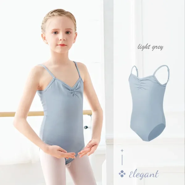 Ballet Leotards Girls Gymnastics Leotard Camisole Leotards Drawstring V Back Nylon Dance Leotards Ballet Bodysuit For Girls