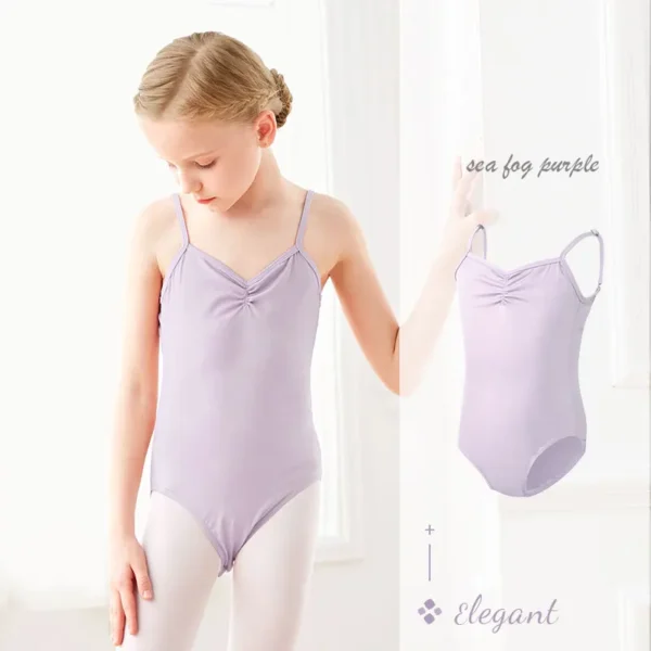 Ballet Leotards Girls Gymnastics Leotard Camisole Leotards Drawstring V Back Nylon Dance Leotards Ballet Bodysuit For Girls