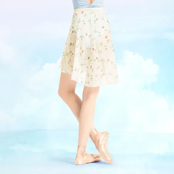 Ballet Skirt Women Printing Skirt Adult Ballet Dance Short Dresses Satn Ribbon Chiffon Skirts Blue Yellow