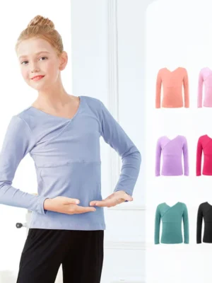 Ballet Tops Girls Dance T-shirt Long Sleeves Clothes Cross Neck Tops+Pants Sets Ballet Suits For Girls Dancewear