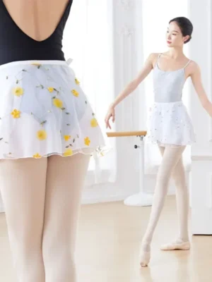 Ballet Skirt Woman Embroidery Floral Tie Up Chiffon Half Dance Skirt For Woman Skirt For Dancing