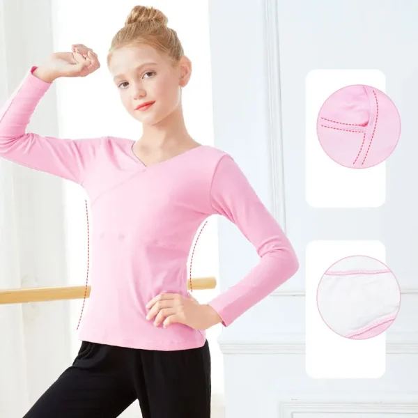Ballet Tops Girls Dance T-shirt Long Sleeves Clothes Cross Neck Tops+Pants Sets Ballet Suits For Girls Dancewear