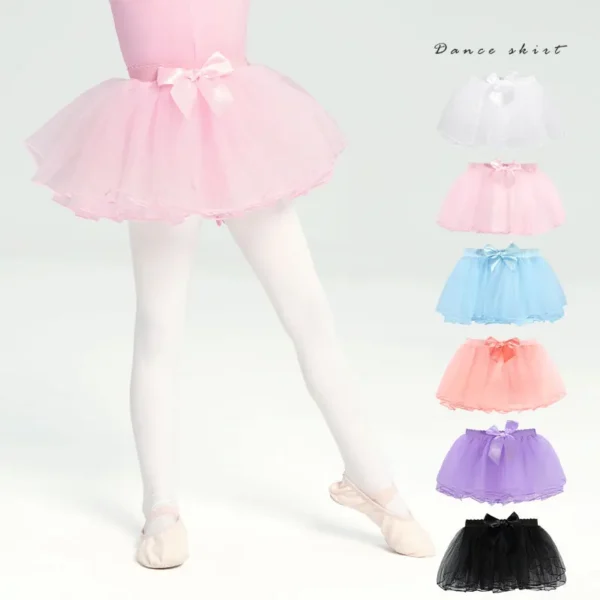 Ballet Skirt Girls Ballet Tutu Fluffy Dance Tutu Skirt Satin Bow Knot Tulle Skirts Ballet Dance Costumes Puffy Short Dresses