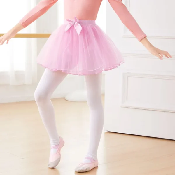 Ballet Skirt Girls Ballet Tutu Fluffy Dance Tutu Skirt Satin Bow Knot Tulle Skirts Ballet Dance Costumes Puffy Short Dresses