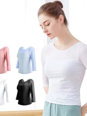 Ballet Tops Woman Dance Tops Mesh Splice Ballet Shirt Clothing Elegant Adults Yoga Ballerina Dance Costume Lady