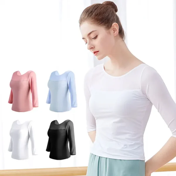 Ballet Tops Woman Dance Tops Mesh Splice Ballet Shirt Clothing Elegant Adults Yoga Ballerina Dance Costume Lady