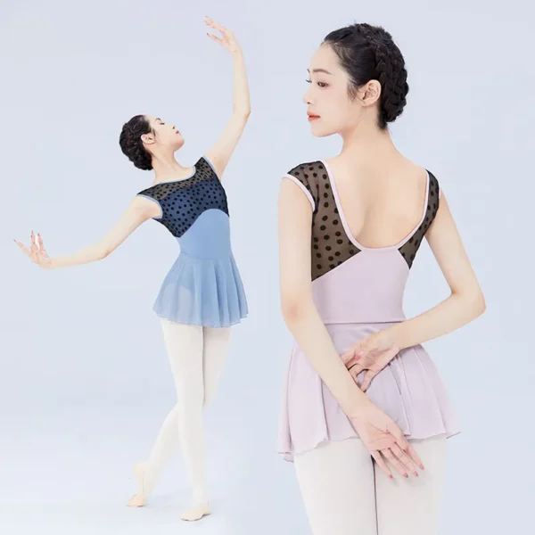 Ballet Leotards Dress Woman Gymnastics Dress Flocking Splice U Back Sleeveless Ballet Dress Adults Nylon Dancing Bodysuit