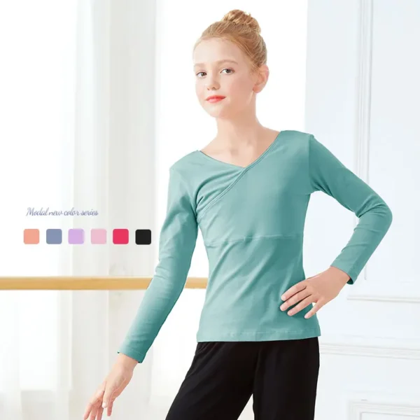 Ballet Tops Girls Dance T-shirt Long Sleeves Clothes Cross Neck Tops+Pants Sets Ballet Suits For Girls Dancewear