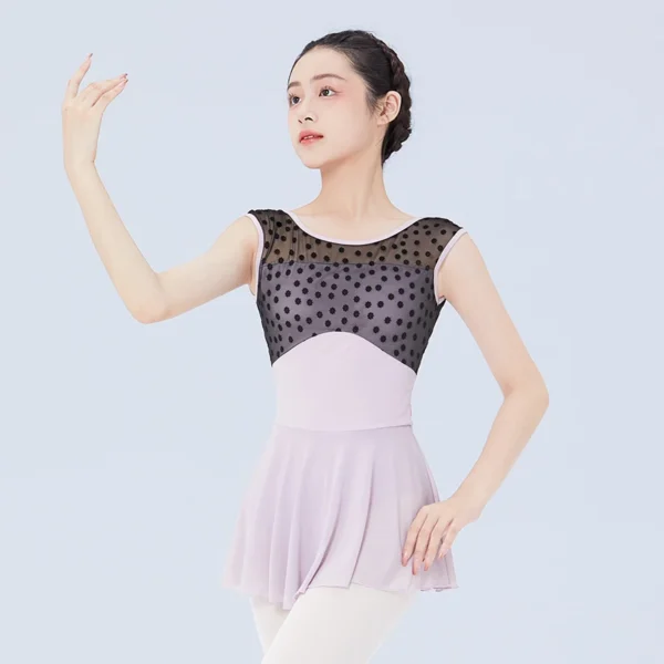 Ballet Leotards Dress Woman Gymnastics Dress Flocking Splice U Back Sleeveless Ballet Dress Adults Nylon Dancing Bodysuit