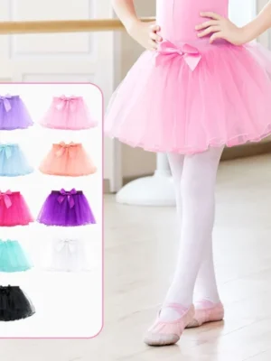 Ballet Skirt Girls Ballet Tutu Fluffy Dance Tutu Skirt Satin Bow Knot Tulle Skirts Ballet Dance Costumes Puffy Short Dresses
