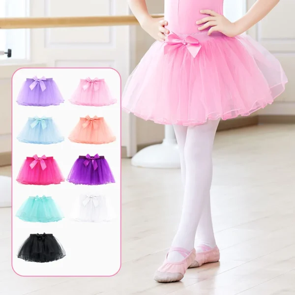 Ballet Skirt Girls Ballet Tutu Fluffy Dance Tutu Skirt Satin Bow Knot Tulle Skirts Ballet Dance Costumes Puffy Short Dresses