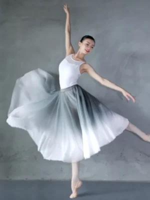 Women Gradient Chiffon Long Dress Dancewear Adult DanceChiffon Dress Ballerina Dance Skirt