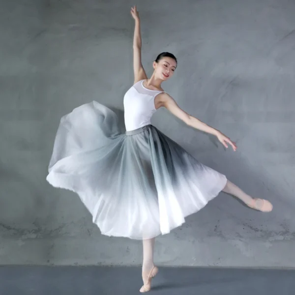 Women Gradient Chiffon Long Dress Dancewear Adult DanceChiffon Dress Ballerina Dance Skirt