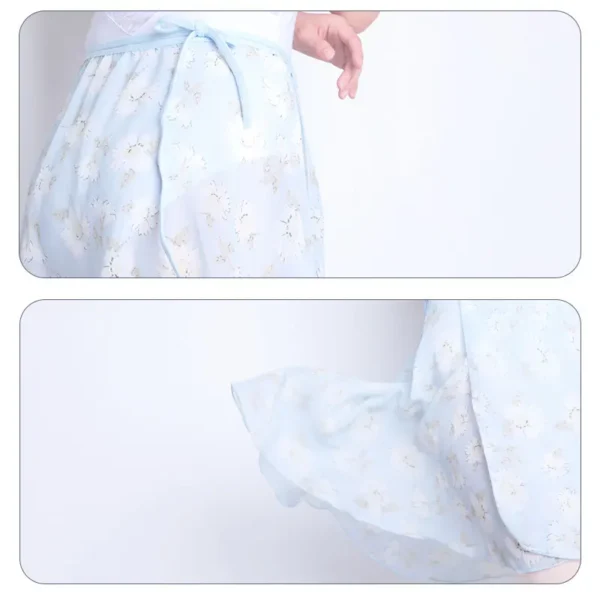 Ballet Skirt Women Printing Skirt Adult Ballet Dance Short Dresses Satn Ribbon Chiffon Skirts Blue Yellow
