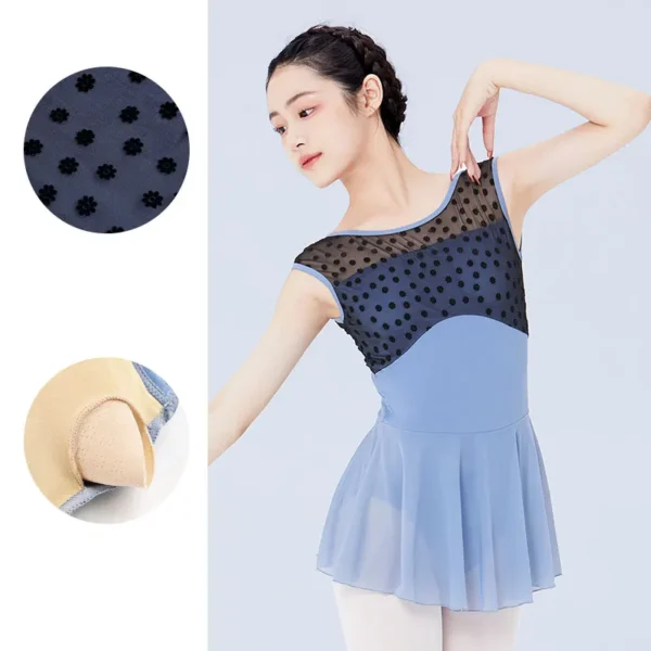 Ballet Leotards Dress Woman Gymnastics Dress Flocking Splice U Back Sleeveless Ballet Dress Adults Nylon Dancing Bodysuit