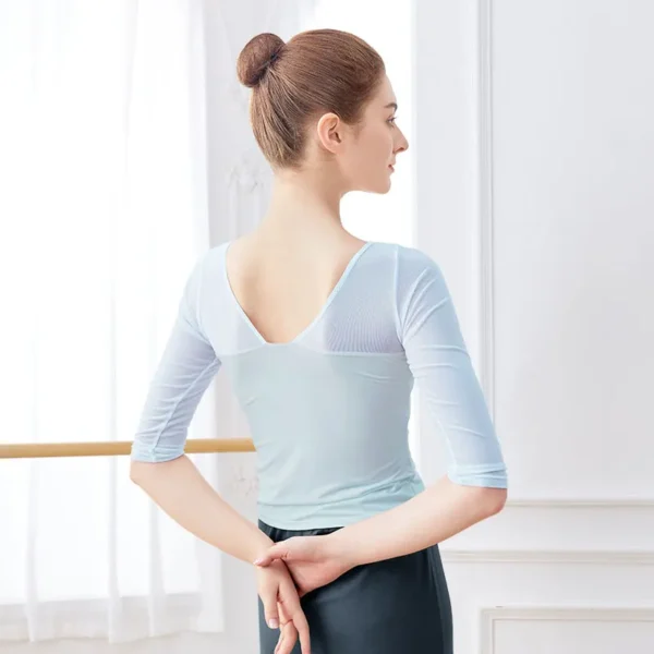 Ballet Tops Woman Dance Tops Mesh Splice Ballet Shirt Clothing Elegant Adults Yoga Ballerina Dance Costume Lady