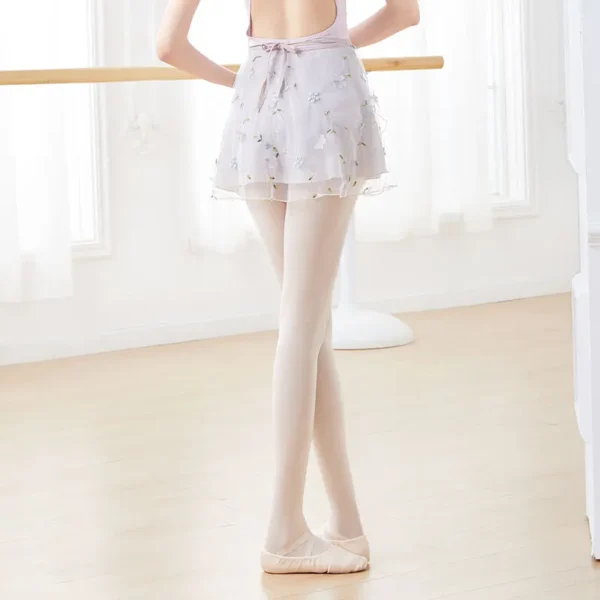 Ballet Skirt Woman Embroidery Floral Tie Up Chiffon Half Dance Skirt For Woman Skirt For Dancing