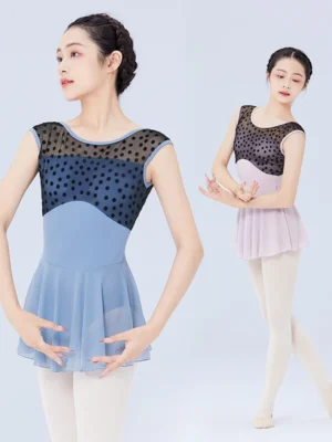 Ballet Leotards Dress Woman Gymnastics Dress Flocking Splice U Back Sleeveless Ballet Dress Adults Nylon Dancing Bodysuit