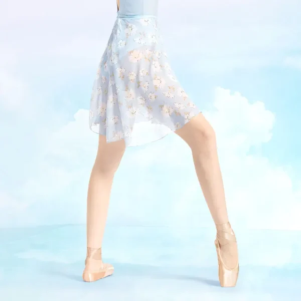 Ballet Skirt Women Printing Skirt Adult Ballet Dance Short Dresses Satn Ribbon Chiffon Skirts Blue Yellow