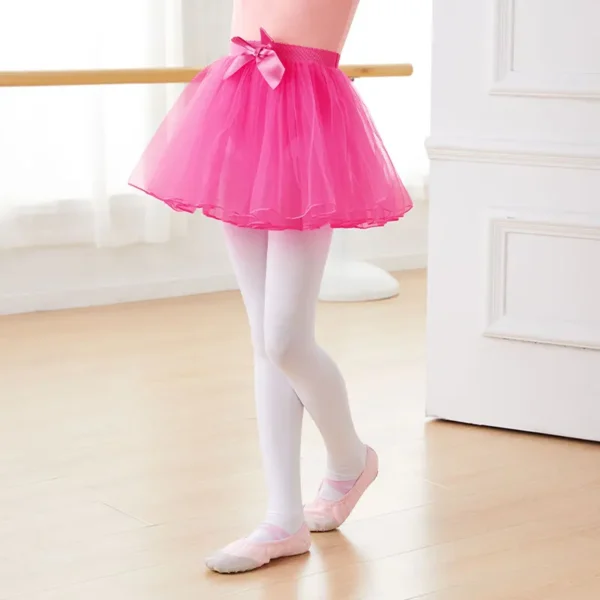 Ballet Skirt Girls Ballet Tutu Fluffy Dance Tutu Skirt Satin Bow Knot Tulle Skirts Ballet Dance Costumes Puffy Short Dresses