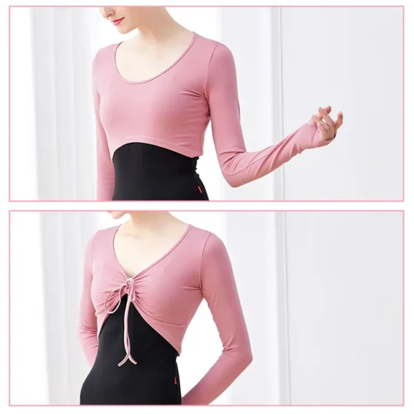 Woman Ballet Tops Drawstring Cotton Long Sleeve Dance Shirts Tops Woman Dancewear Training Tops Dance Costumes