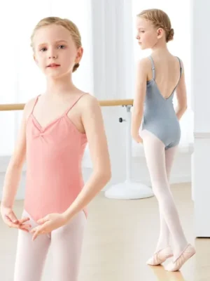 Ballet Leotards Girls Gymnastics Leotard Camisole Leotards Drawstring V Back Nylon Dance Leotards Ballet Bodysuit For Girls