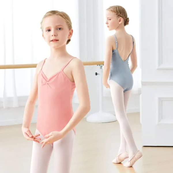 Ballet Leotards Girls Gymnastics Leotard Camisole Leotards Drawstring V Back Nylon Dance Leotards Ballet Bodysuit For Girls
