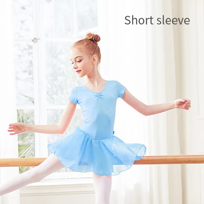 Ballet Leotard Dress Girls Ballet Dress Kids Camisole Gymnastics Leotard With Lining Dress Chiffon Skirt Bowknot Dance Leotards