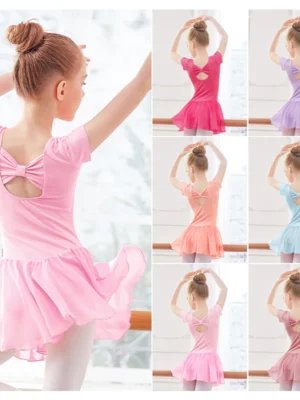 Ballet Leotard Dress Girls Ballet Dress Kids Camisole Gymnastics Leotard With Lining Dress Chiffon Skirt Bowknot Dance Leotards