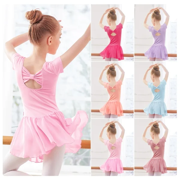 Ballet Leotard Dress Girls Ballet Dress Kids Camisole Gymnastics Leotard With Lining Dress Chiffon Skirt Bowknot Dance Leotards