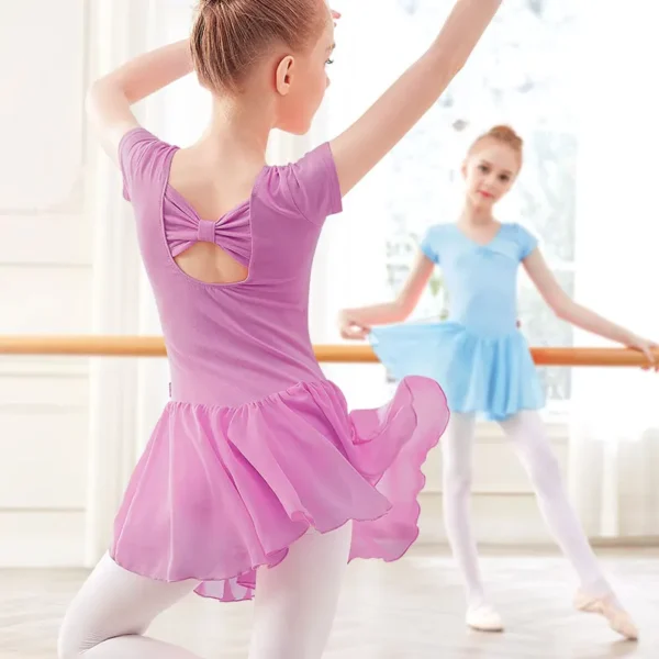 Ballet Leotard Dress Girls Ballet Dress Kids Camisole Gymnastics Leotard With Lining Dress Chiffon Skirt Bowknot Dance Leotards