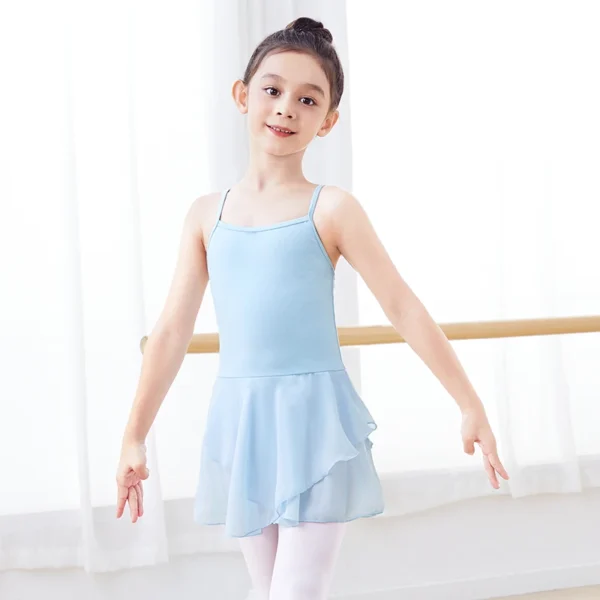 Ballet Leotard Dress Girls Ballet Dress Kids Camisole Gymnastics Leotard With Lining Dress Chiffon Skirt Bowknot Dance Leotards